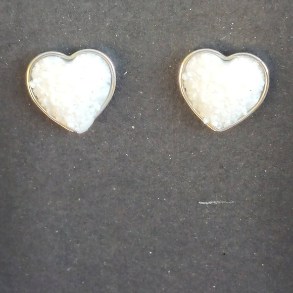 5/$25 WHITE Heart Shaped Druzy Earring Iridescent Studs Heart Shaped Glitter - Picture 2 of 5